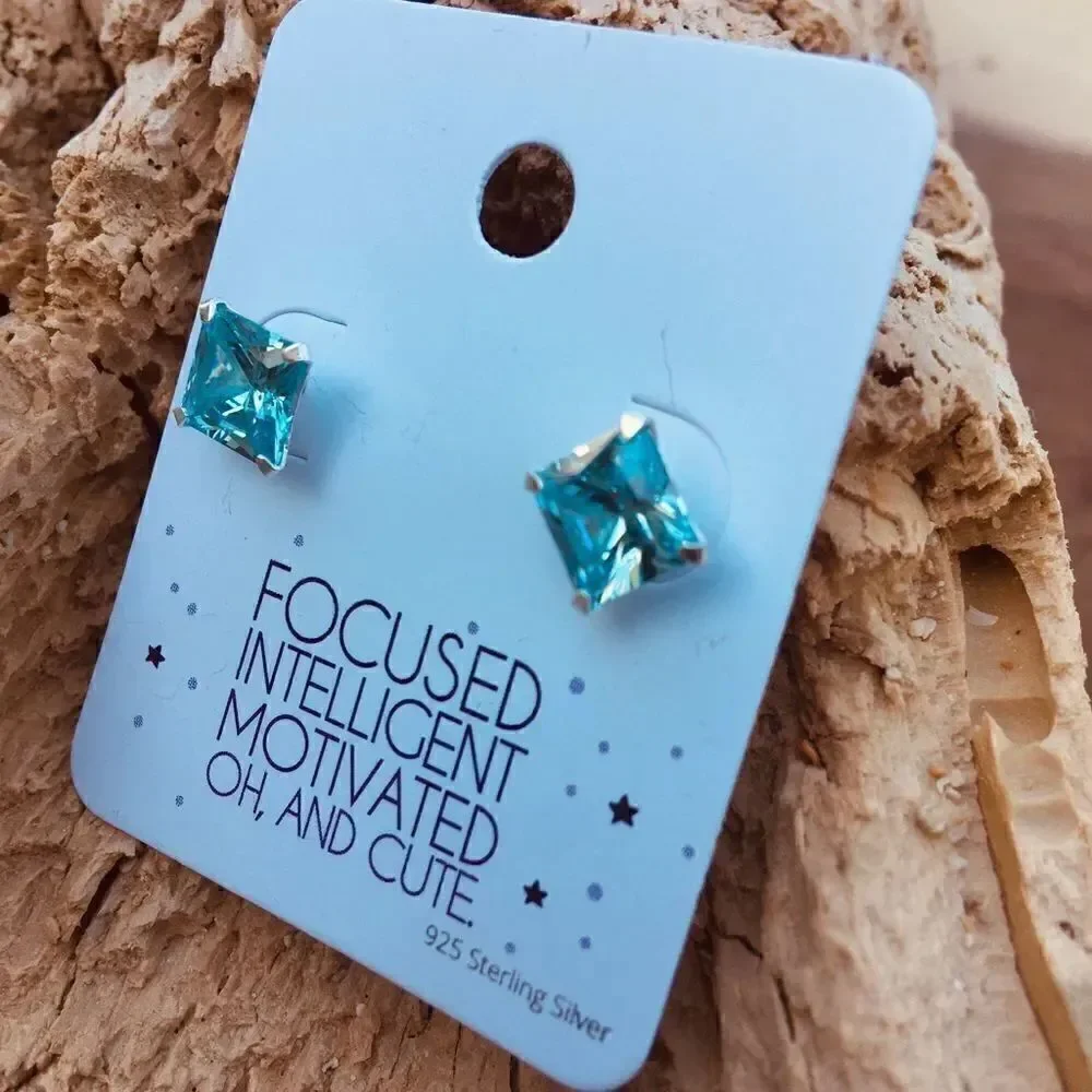 Sterling crystal square blue earrings